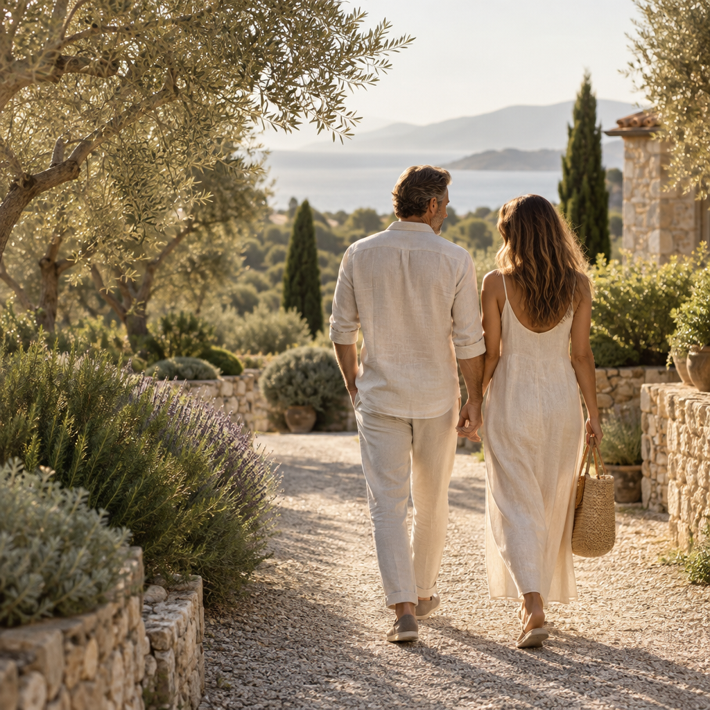 A couple walking together outdoors