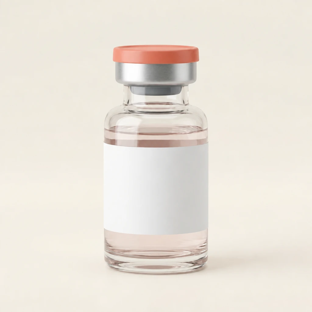 Unlabelled vial on a cream background